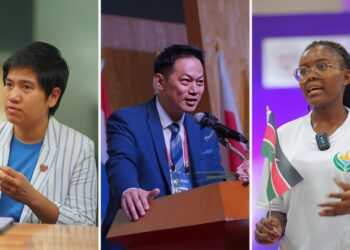 曼谷東南大學副校長 Dr. Pattarada Rungruang（左）、中華少年成長文教基金會董事長魏名聰（中）、肯亞青年代表 Kimanzi Margaret Wanjiru（右）。（圖：2025 UN-SDGs Bootcamp & Forum）