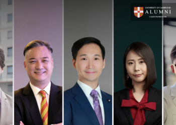 由左至右為：CAMentrepreneurs 創辦人 Richard Lucas、台北市英僑商會主席楊順銓、劍橋大學台灣校友會會長謝英哲、NUWA Reprogramming 執行長温明璇、《The Icons》執行長許復。（圖：CAMentrepreneurs）